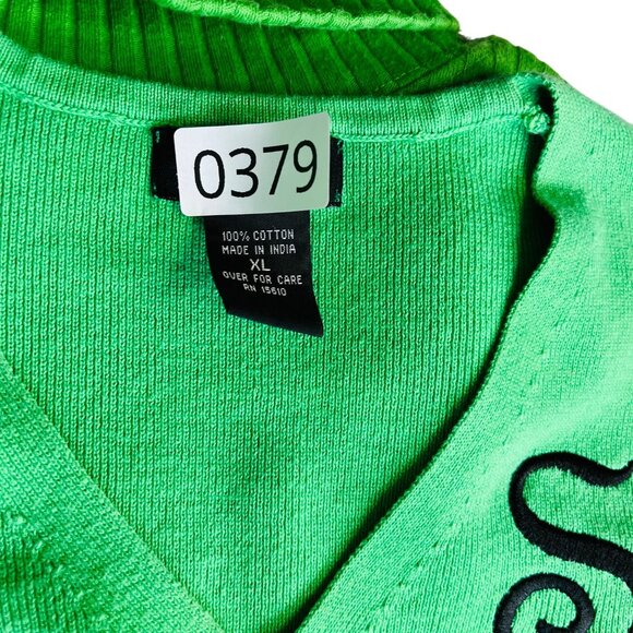 Hampshire Studio Green V-Neck Sweater XL 100% Cotton Monogram Embroidered "S" - Picture 11 of 11